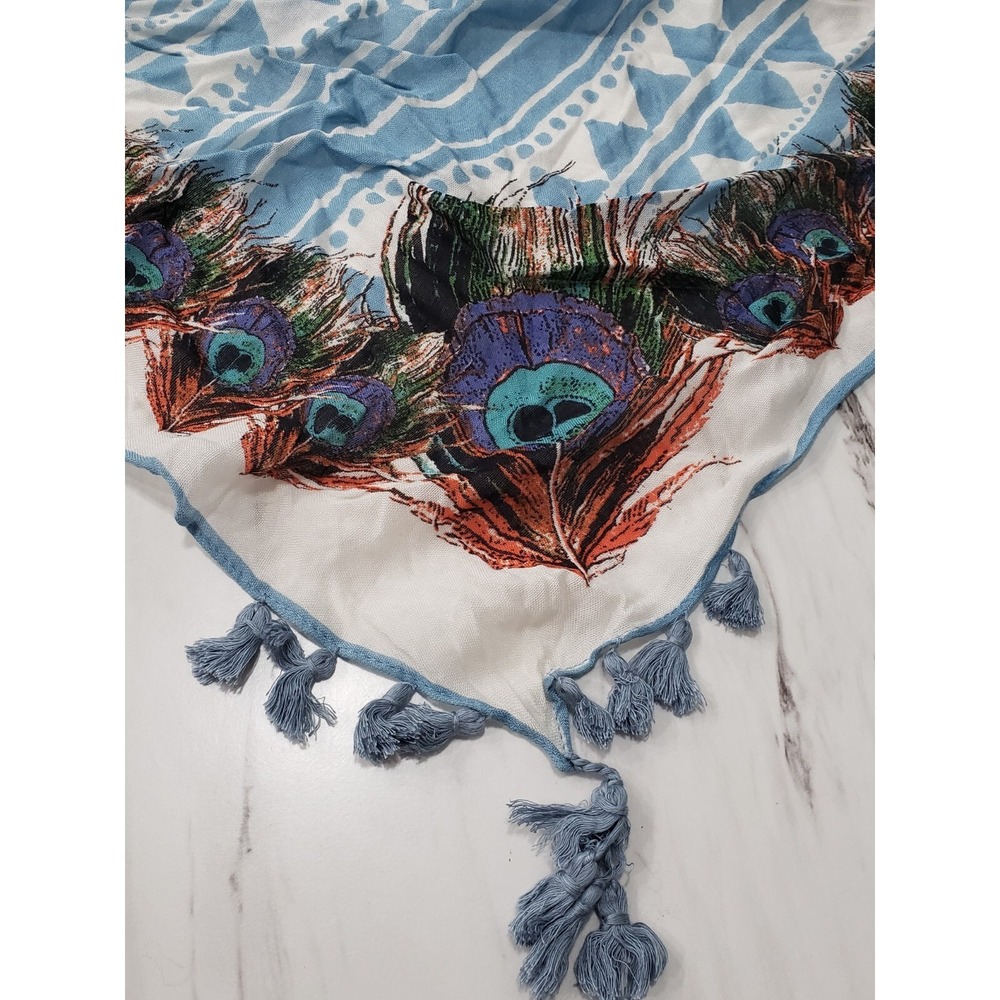 NEW STUNNING Look By M peacock lightweaight scarf head wrap neck cotton blue - Picture 3 of 6